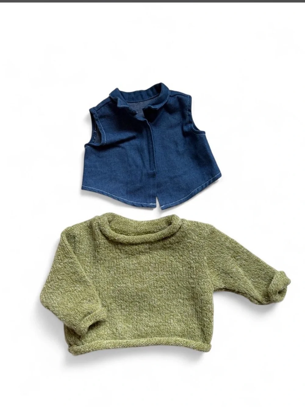 Vintage American girl doll Green sweater & denim vest